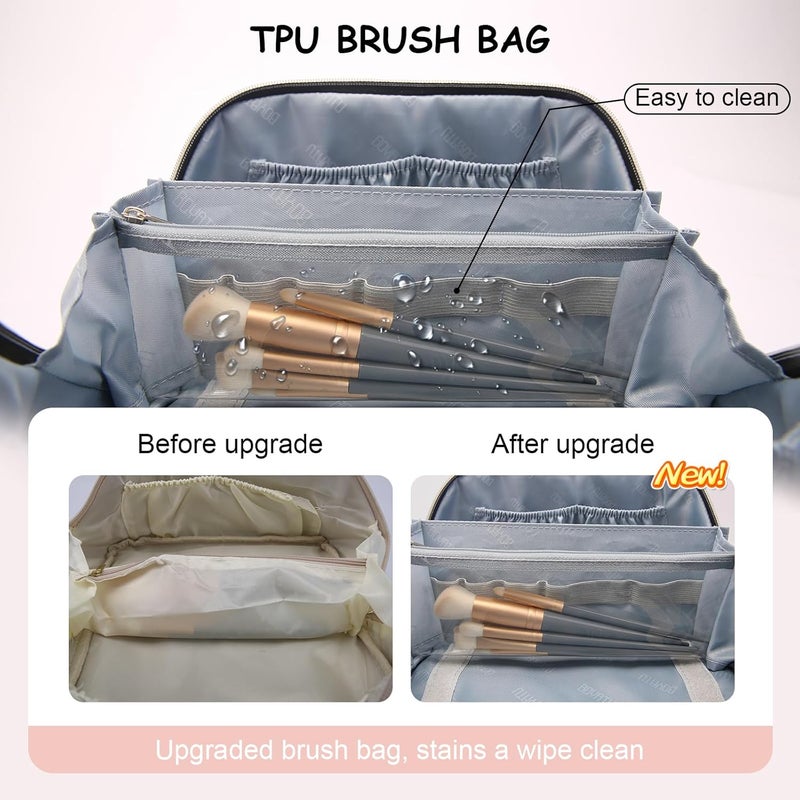 BOYATU Travel Makeup Bag for Women: Cosmetic Organizer Bag with Compartments - Leather Make up Bags Set of 3 (G-3-Pink) - Image 2